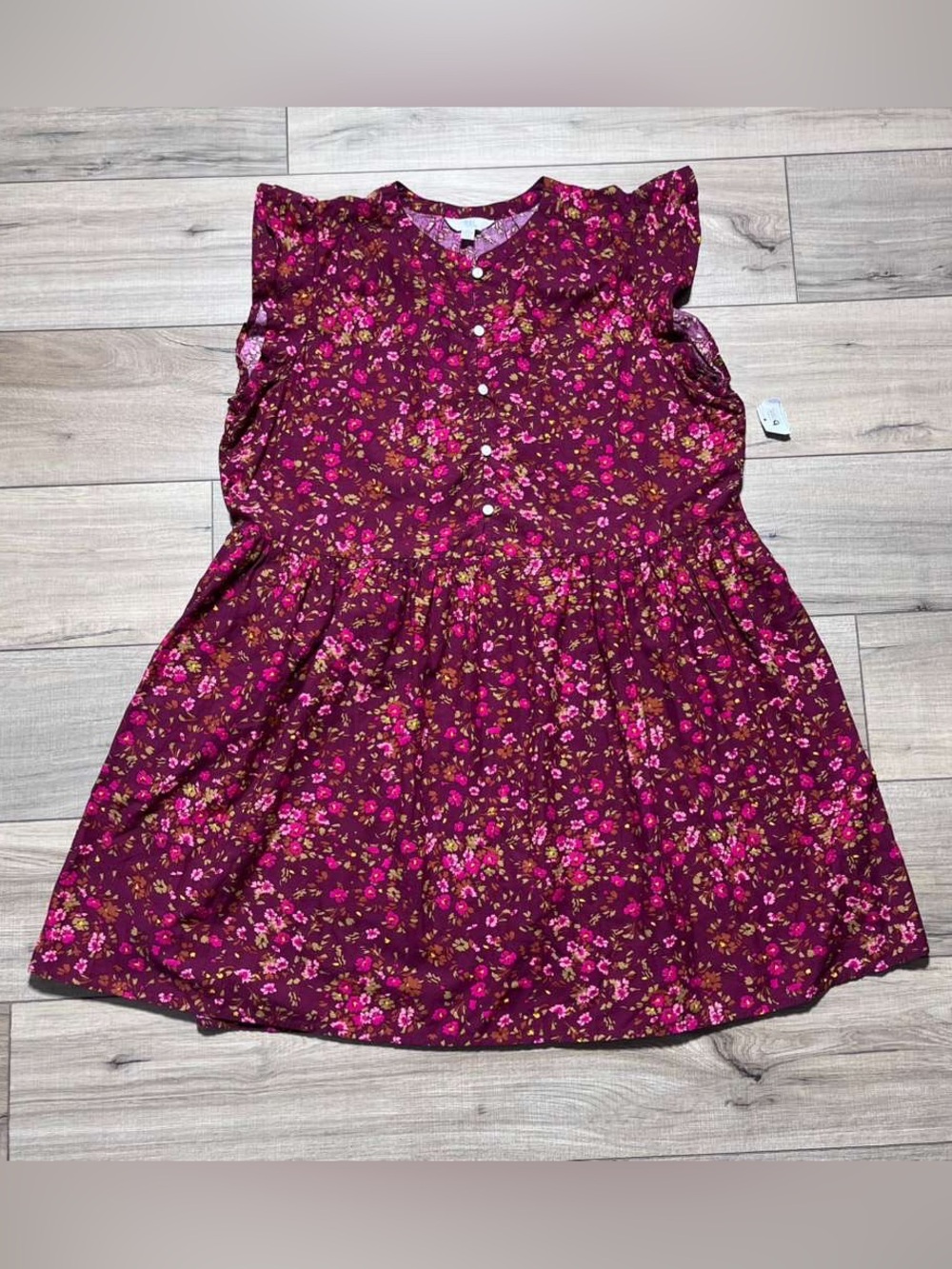 Time and Tru Womens Mini Woven Floral Dress With Pockets XL (16-18) Merlot